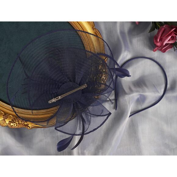 9985 Fascinators For Women With Feather Mesh Veil Headband Bridal Wedding
